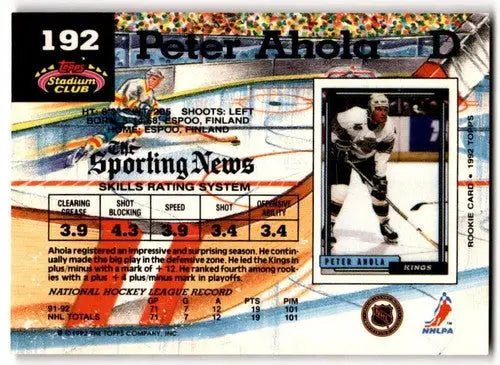 1992-93 Topps Stadium Club #192 Peter Ahola EX/NM Kings ID:43403 - Hockey Card Single