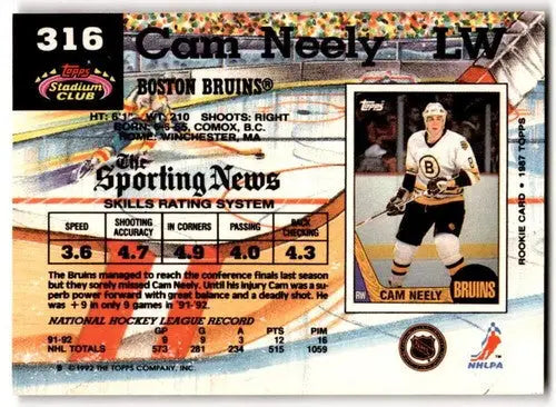 1992-93 Topps Stadium Club #316 Cam Neely NM Near Mint Bruins ID:43405 - Hockey Card Single