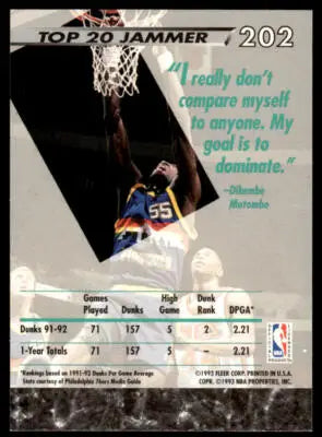 1992-93 Ultra #202 Dikembe Mutombo - Basketball Card Single