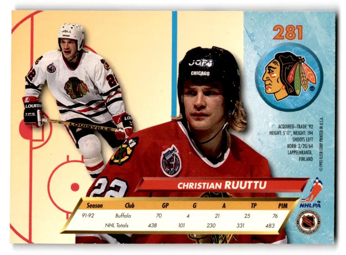 1992-93 Ultra #281 Christian Ruuttu - Hockey Card Single