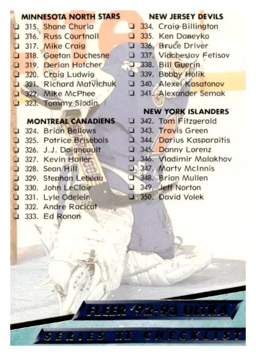 1992-93 Ultra #449 Checklist: 315-383 - Other