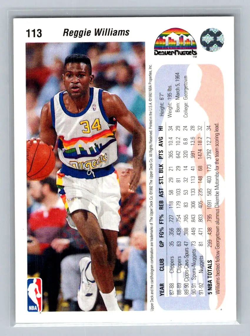 1992-93 Upper Deck #113 Reggie Williams Denver Nuggets - Basketball Card Single