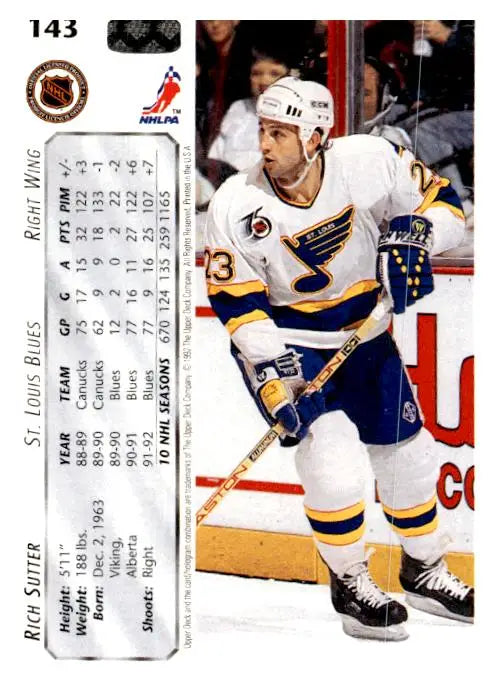 1992-93 Upper Deck #143a Rich Sutter - Hockey Card Single