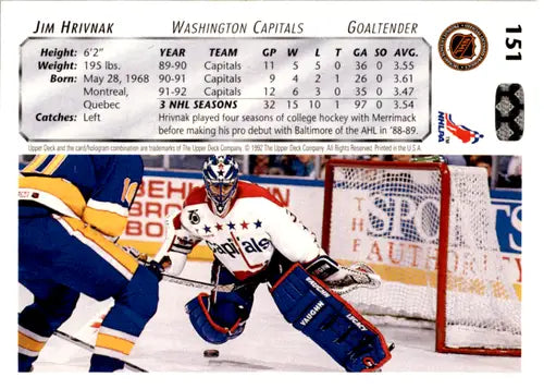 Vintage Upper Deck Jim Hrivnak hockey trading card with original gloss from 1992-93 season