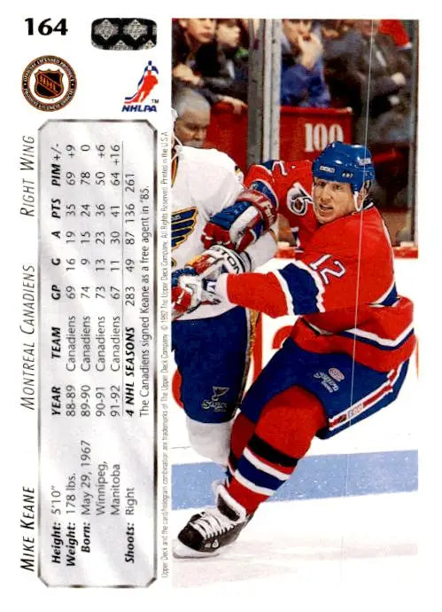 1992-93 Upper Deck #164a Mike Keane - Hockey Card Single