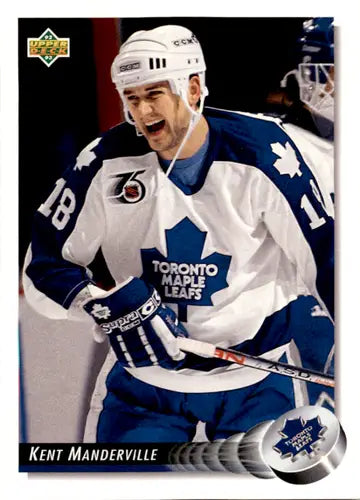 Original gloss hockey trading card featuring Kent Manderville in Toronto Maple Leafs uniform from Upper Deck 1992-93