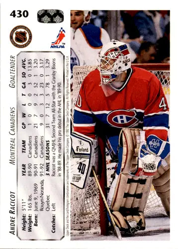 1992-93 Upper Deck #430 Andre Racicot NM-MT Canadiens ID:46073 - Hockey Card Single