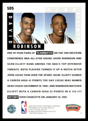 1992-93 Upper Deck #505 David Robinson / Sean Elliott - Basketball Card Single