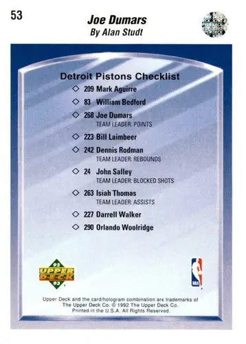1992-93 Upper Deck #53 Joe Dumars NM-MT Pistons - Basketball Card Single