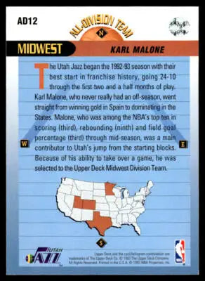 1992-93 Upper Deck #AD12 Karl Malone All-Division Team - Basketball Card Single