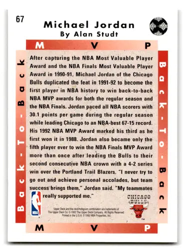 Original gloss Michael Jordan basketball card back from 1992-93 Upper Deck Diamond Series