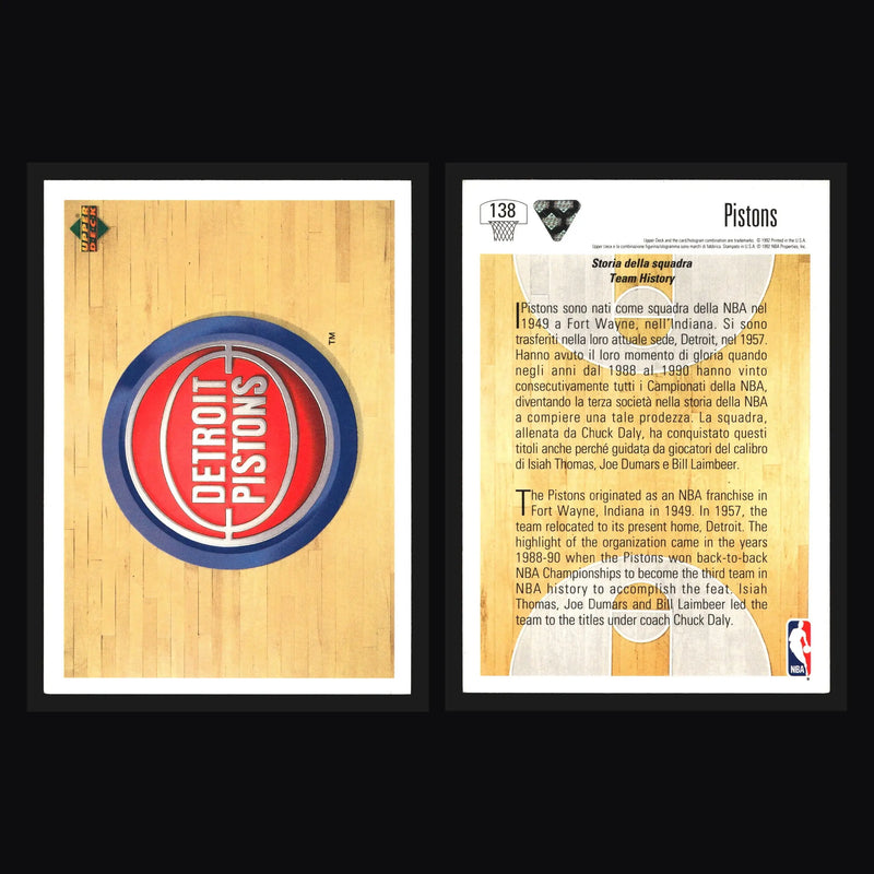 1992-93 Upper Deck International Italian #138 Detroit Pistons Team History