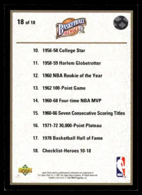 1992-93 Upper Deck #NNO Wilt Chamberlain Basketball Heroes - Basketball Card Single