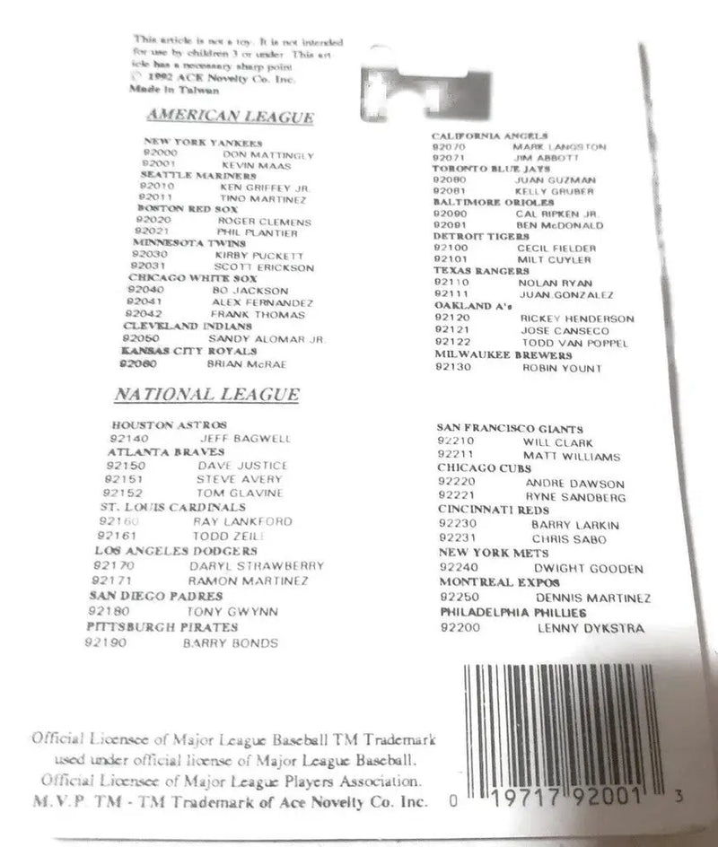 Baseball team roster featuring Ryne Sandberg Chicago Cubs and American League players