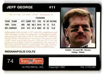 1992 Action Packed Football Rookie/Update Jeff George #74 Indianapolis Colts - Football Card Single