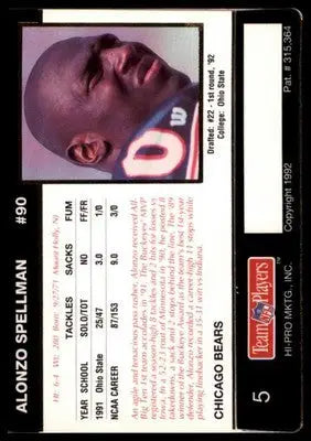 1992 Action Packed Rookie/Update Alonzo Spellman RC 5 Chicago Bears