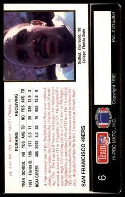 1992 Action Packed Rookie/Update Amp Lee RC 6 San Francisco 49ers