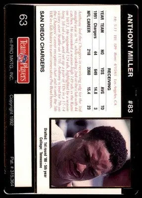 1992 Action Packed Rookie/Update Anthony Miller 63 San Diego Chargers