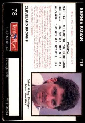 1992 Action Packed Rookie/Update Bernie Kosar 78 Cleveland Browns