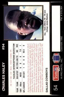 1992 Action Packed Rookie/Update Charles Haley 54 Dallas Cowboys