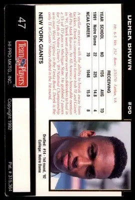 1992 Action Packed Rookie/Update Derek Brown RC 47 New York Giants