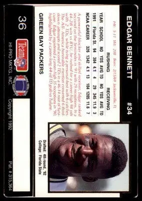 1992 Action Packed Rookie/Update Edgar Bennett RC 36 Green Bay Packers