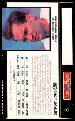 1992 Action Packed Rookie/Update Jason Hanson RC 8 Detroit Lions