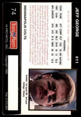1992 Action Packed Rookie/Update Jeff George 74 Indianapolis Colts