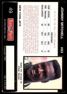 1992 Action Packed Rookie/Update Johnny Mitchell RC 49 New York Jets