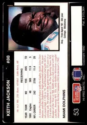 1992 Action Packed Rookie/Update Keith Jackson 53 Miami Dolphins