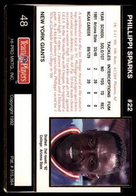 1992 Action Packed Rookie/Update Phillippi Sparks RC 48 New York Giants