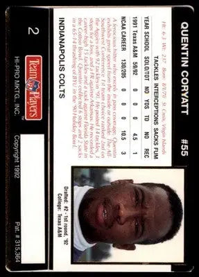 1992 Action Packed Rookie/Update Quentin Coryatt RC 2 Indianapolis Colts