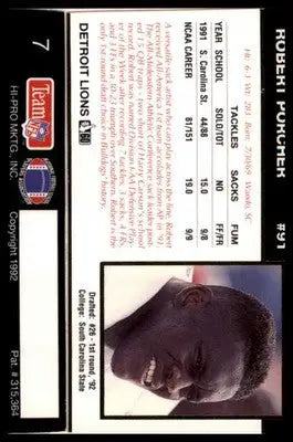 1992 Action Packed Rookie/Update Robert Porcher RC 7 Detroit Lions