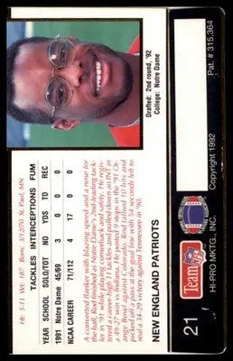 1992 Action Packed Rookie/Update Rod Smith RC 21 New England Patriots