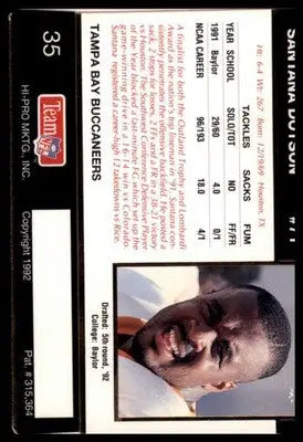 1992 Action Packed Rookie/Update Santana Dotson RC 35 Tampa Bay Buccaneers