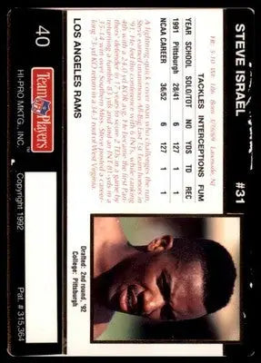 1992 Action Packed Rookie/Update Steve Israel RC 40 Los Angeles Rams