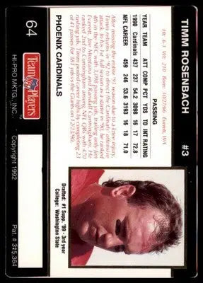 1992 Action Packed Rookie/Update Timm Rosenbach 64 Phoenix Cardinals