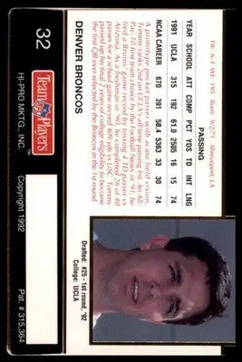 1992 Action Packed Rookie/Update Tommy Maddox RC 32 Denver Broncos