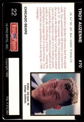 1992 Action Packed Rookie/Update Troy Auzenne RC 22 Chicago Bears