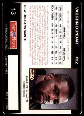 1992 Action Packed Rookie/Update Vaughn Dunbar RC 13 New Orleans Saints