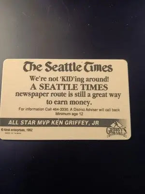 1992 Alrak Ken Griffey Jr. Golden Moments - Seattle Times delivery promo. RARE - Baseball Card Single