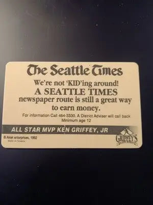 1992 Alrak Ken Griffey Jr. Golden Moments - Seattle Times delivery promo. RARE - Baseball Card Single