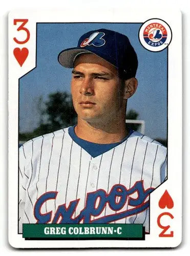 Original gloss Greg Colbrunn Montreal baseball card from 1992 Bicycle Rookies series