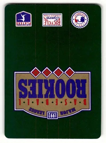 Green baseball card back showing original gloss for Rey Sanchez Chicago Cubs player