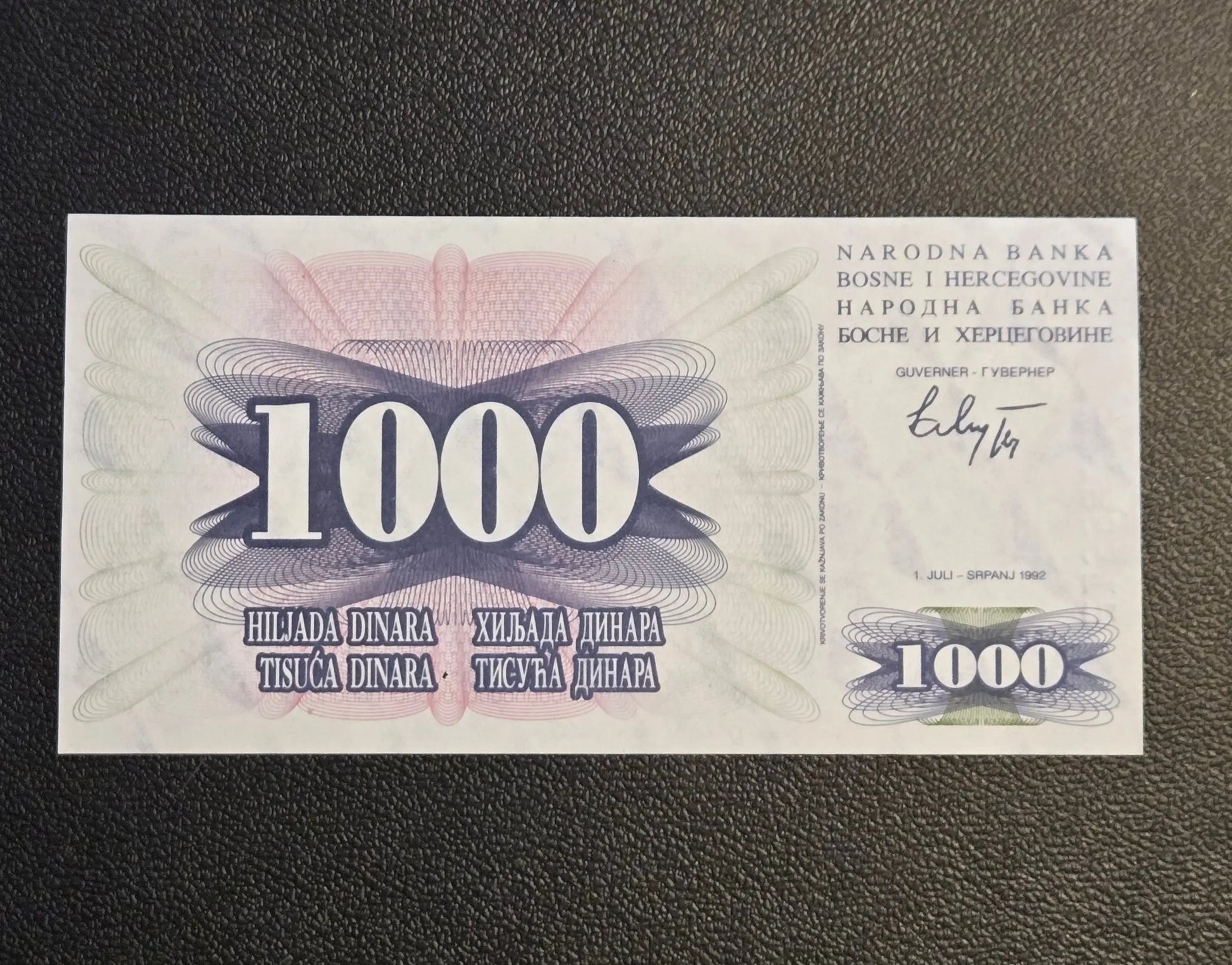 1992 Bosnia 1000 Dinara Banknote UNC - Mostar Old Bridge Stari Most - P-15 Note - Coins & Currency