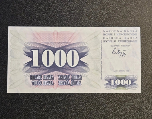 1992 Bosnia 1000 Dinara Banknote UNC - Mostar Old Bridge Stari Most - P-15 Note - Coins & Currency