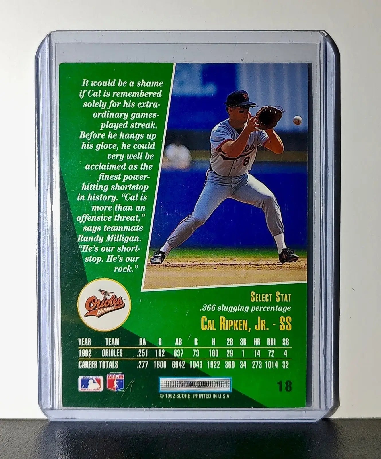 1992 Cal Ripken Jr Score MLB #18 Baseball Card Baltimore Orioles - Baseball Card Single