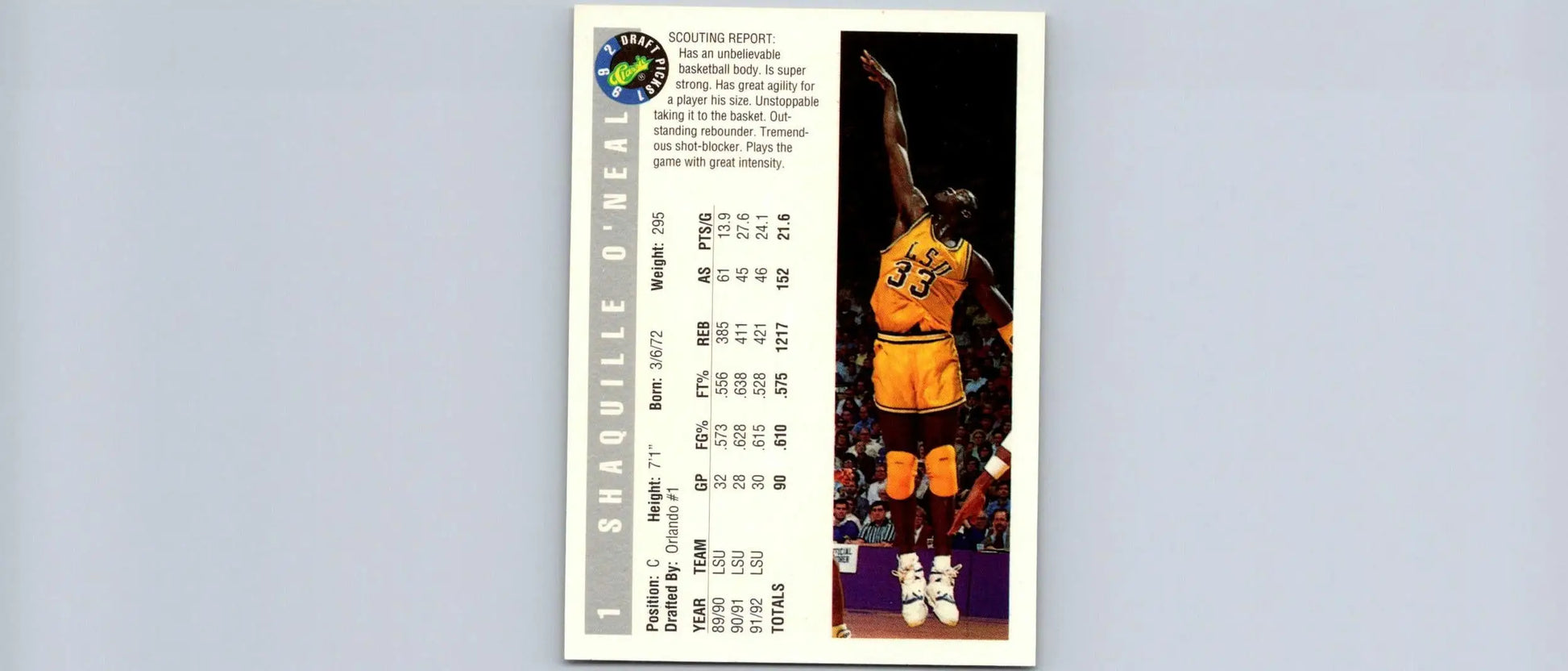 1992 Classic Draft Picks #1 Shaquille O’Neal - Basketball Card Single