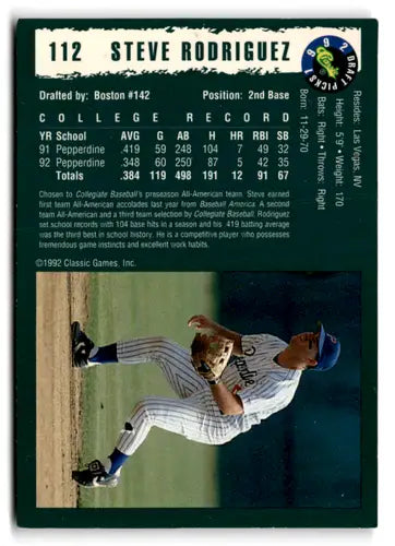 1992 Classic Draft Picks #112 Steve Rodriguez NM Near Mint ID:76821 - Baseball Card Single