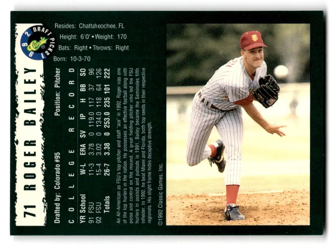 1992 Classic Draft Picks #71 Roger Bailey - Baseball Card Single